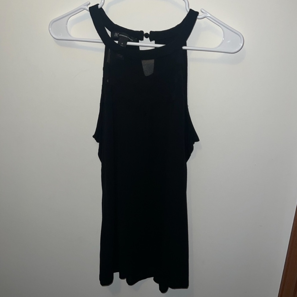 INC International Concepts Black Sleeveless High Neck Sheer Panel Blouse Size M